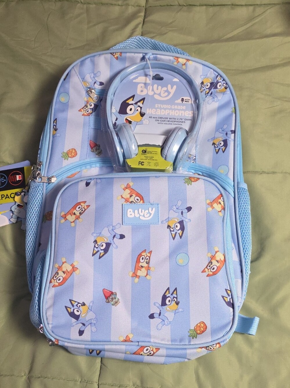 Bluey Unisex Striped Sister Dance Backpack Set with Lunch Bag & Headphones, 3pc